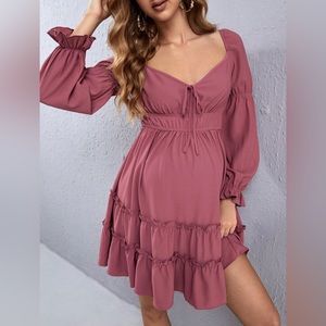 SHEIN Maternity Sweetheart Neck Frill Trim Ruffle Hem Dress